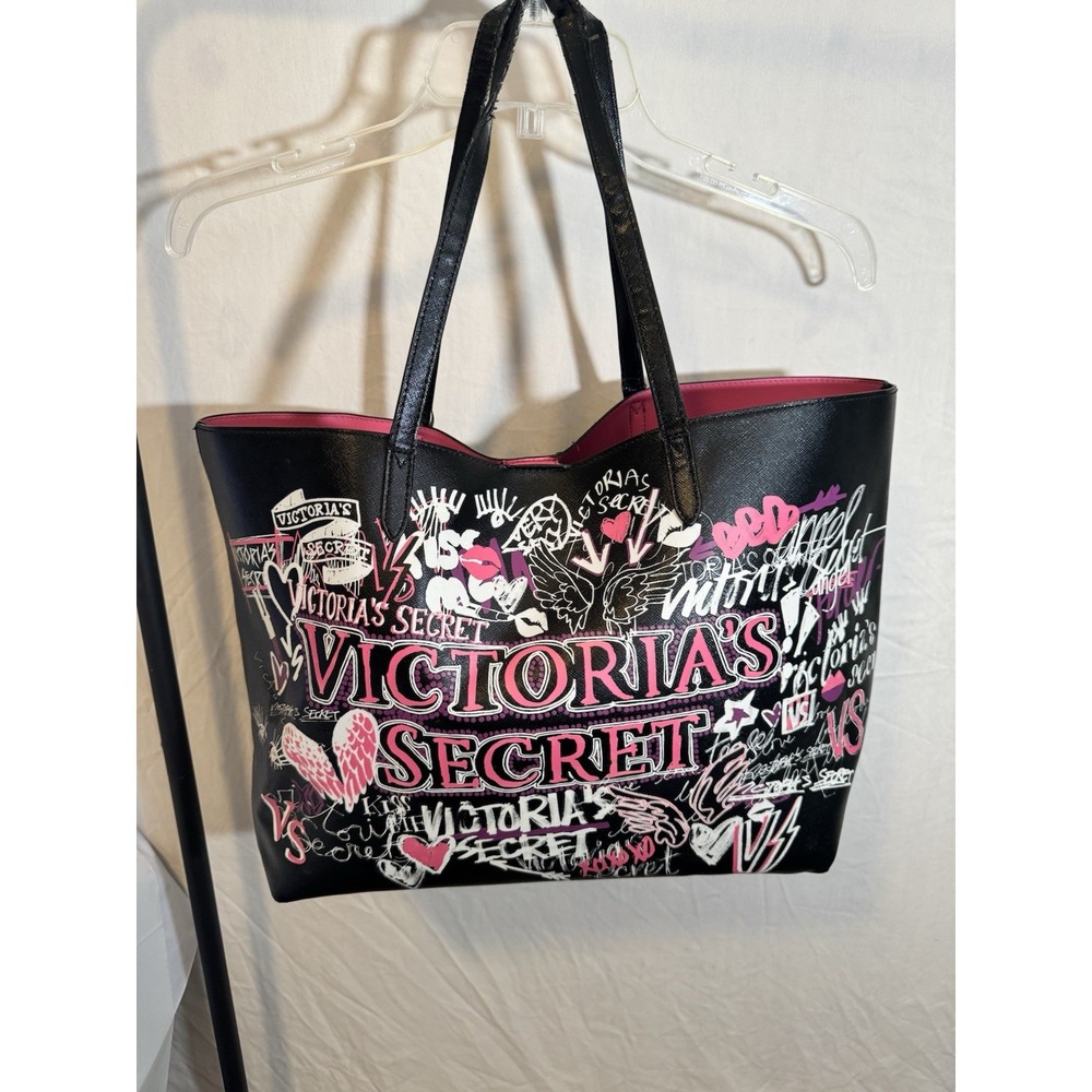Victoria's Secret Limited Edition Black Graffiti Bag Black Pink Limited Edition